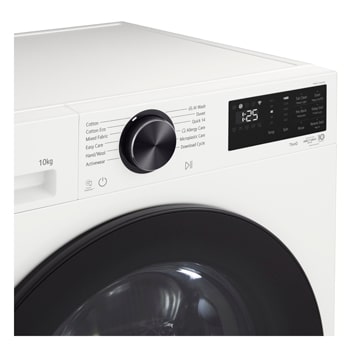 LG Series 3 Front Load Washing Machine right angled close up with door open showing stainless steel drum interior