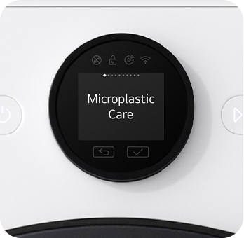Close-up shot of control panel showing Microplastic Care cycle