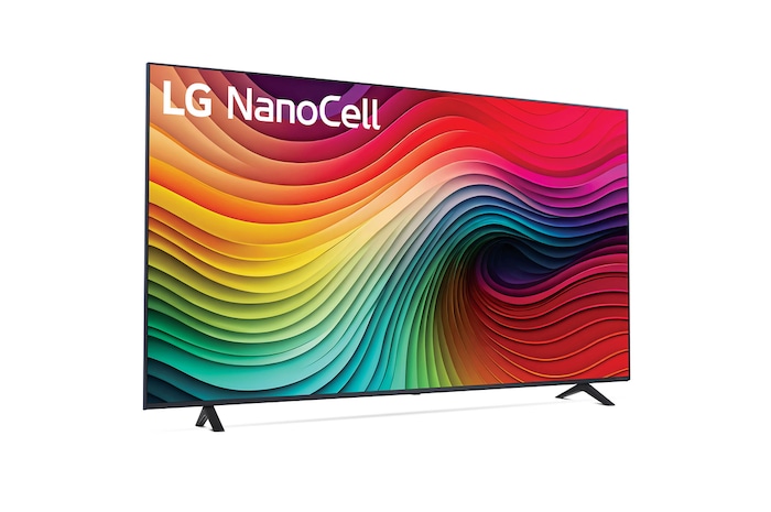 Slightly-angled left-facing side view of LG NanoCell TV, NANO80