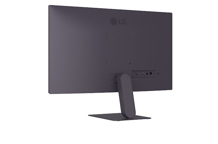 Vista trasera del LG UltraGear™ Monitor 24G411A en negro, mostrando las ranuras de conexión, incluyendo DisplayPort, puerto HDMI™ y salida de auriculares (H/P).