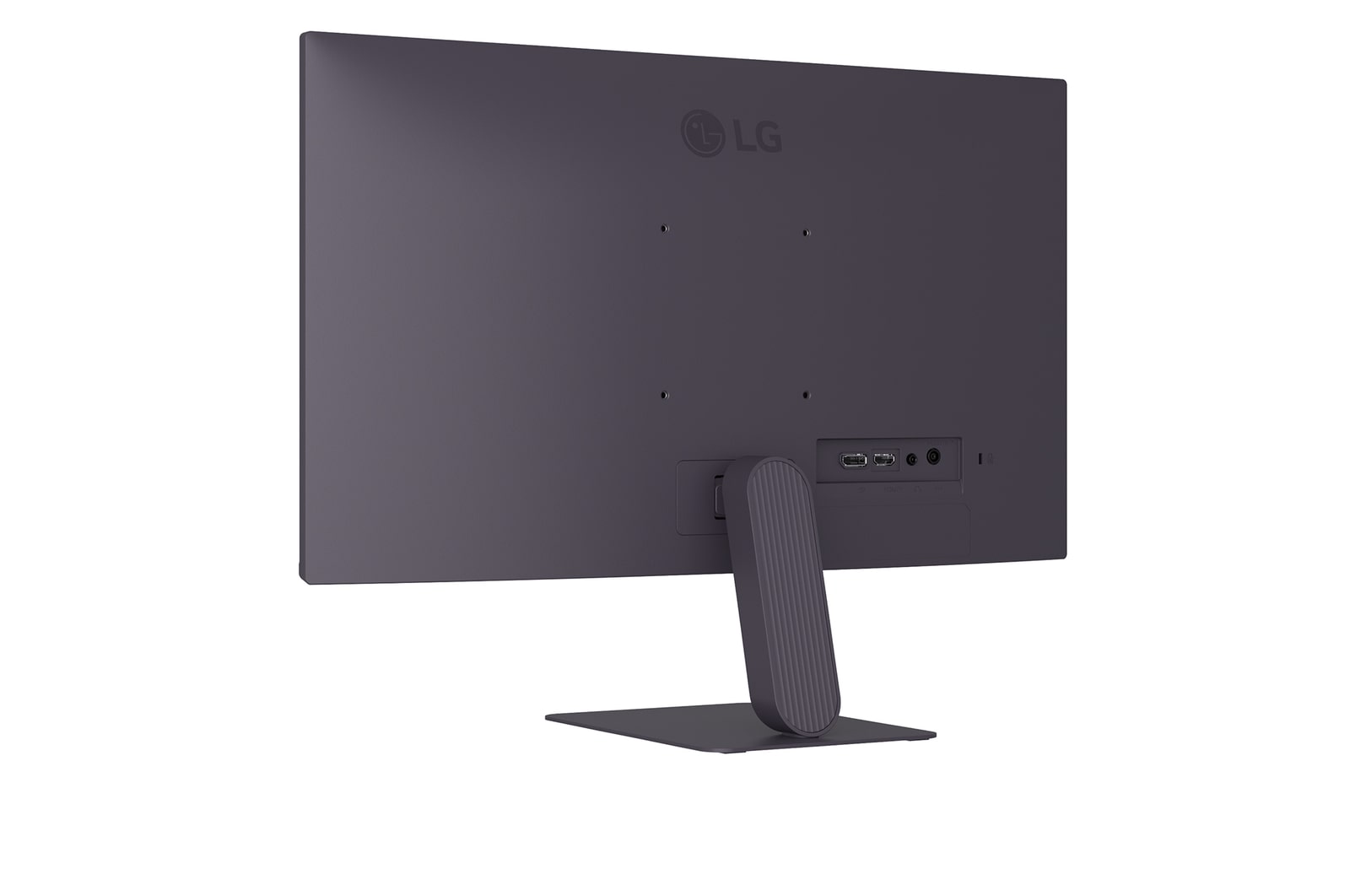 Vista trasera del LG UltraGear™ Monitor 24G411A en negro, mostrando las ranuras de conexión, incluyendo DisplayPort, puerto HDMI™ y salida de auriculares (H/P).