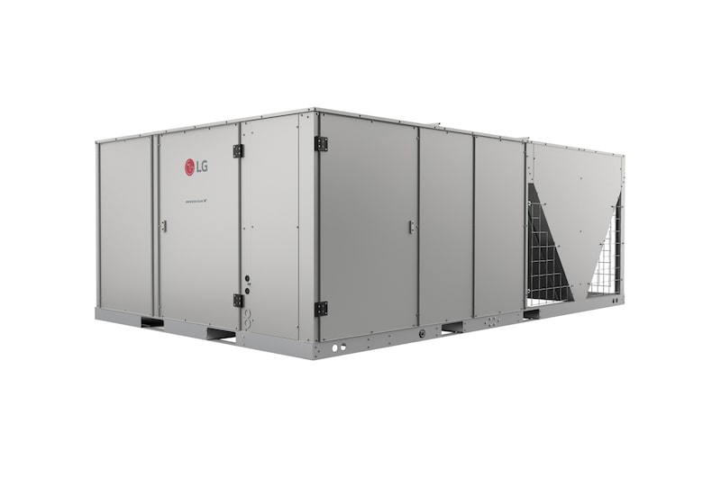 LG Inverter Single Package AK W240DCA0, conductos de forma cuadrada en los lados derechos del frente.