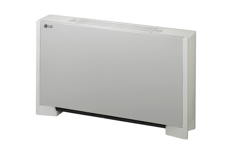 El LG Ceiling Suspended ARNU18GCFU4 tiene forma de cuadrado plano y patas para apoyarse en el suelo. En la parte superior se instala una salida de aire.