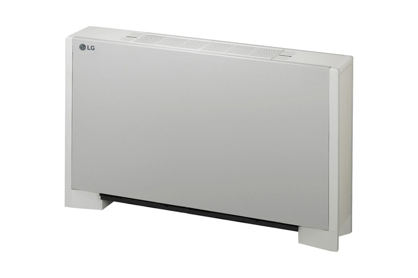 El LG Ceiling Suspended ARNU24GCFU4 tiene forma de cuadrado plano y patas para apoyarse en el suelo. En la parte superior se instala una salida de aire.