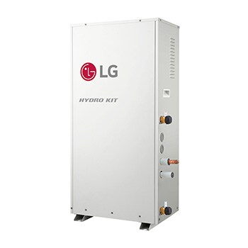 LG Hydro Kit ARNH04GK3A4 tiene una forma de paralelepípedo rectangular alargada y dispone de varias entradas en su lateral.