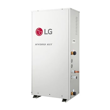 LG Hydro Kit ARNH08GK3A4 tiene una forma de paralelepípedo rectangular alargada y dispone de varias entradas en su lateral.