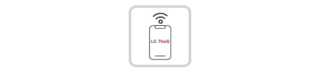 Hay un teléfono que muestra LG ThinQ en la pantalla y hay una señal de Wi-Fi encima.
