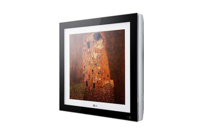 LG Wall Mounted ARNU09GSF14 es una pantalla de forma cuadrada con una banda negra alrededor, y dentro de la banda negra se puede ver una obra maestra con una banda blanca alrededor.