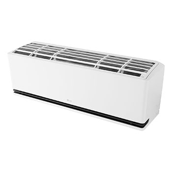 Angled top-front view of LG ai air conditioner with its top panel and grille visible