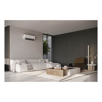 Modern living room with LG air conditioner on the wall