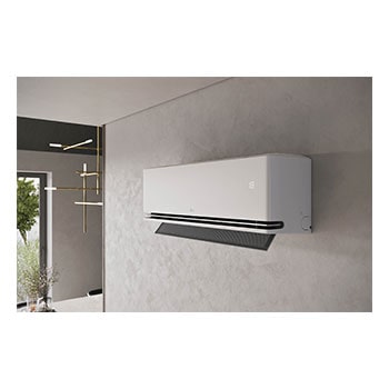 LG ai air conditioner with open vane displaying 18°C