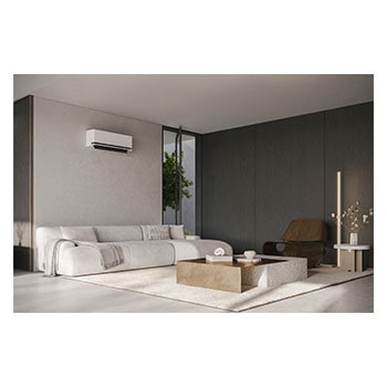 Modern living room with LG air conditioner on the wall