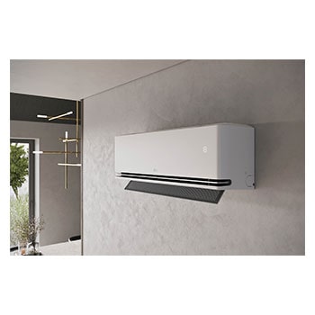 LG ai air conditioner with open vane displaying 18°C