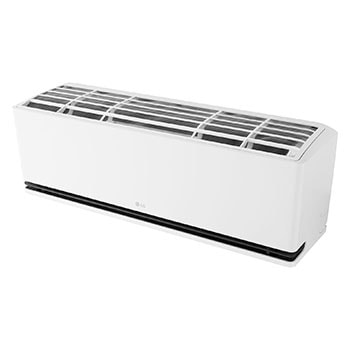 Angled top-front view of LG ai air conditioner with its top panel and grille visible