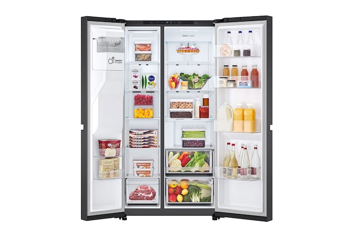 front view full open door with food