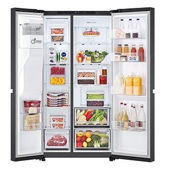 front view full open door with food