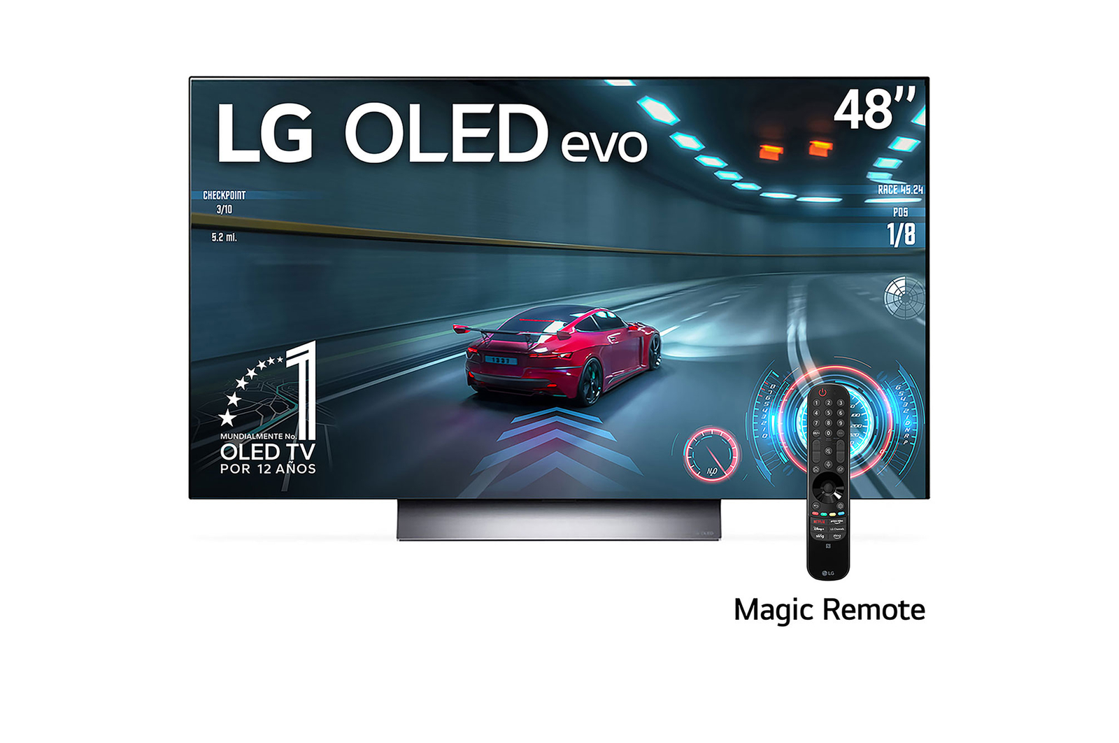 LG Pantalla LG OLED 48'' C3 4K SMART TV con ThinQ AI, Vista frontal con el LG OLED evo y la frase «El mejor OLED del mundo por 10 años» en la pantalla., OLED48C3PSA, thumbnail 1