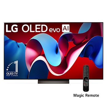 Vista frontal con LG OLED evo y el emblema OLED número 1 del mundo de 11 años en la pantalla, así como la barra de sonido debajo