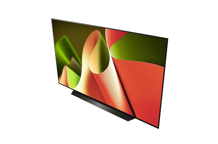 Close-up image of LG OLED TV, OLED B4 from the base, showing 2-pole stand