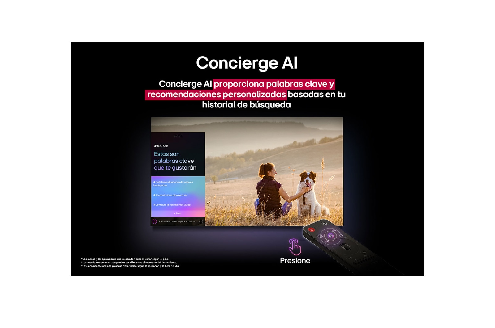Close-up of an LG OLED TV screen showing how AI Search works. A small chat window is open showing how the user asked for what sports games are available. AI search responded via chat and by showing thumbnails of available content. There is also a prompt to ask Microsoft Copilot. 