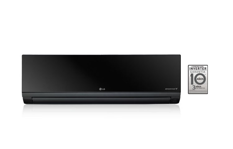 Front view of Refresca tu vida con los nuevos aires acondicionados LG, que ahorran hasta 66% de energía con su tecnología Inverter y protegen a la familia, gracias a sus filtros antivirus, Plasmaster, antialergias, VR183CL