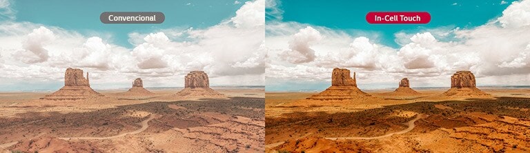 Mientras que los paisajes en la pantalla convencional se ven borrosos, la imagen en la In-cell Touch es nítida.