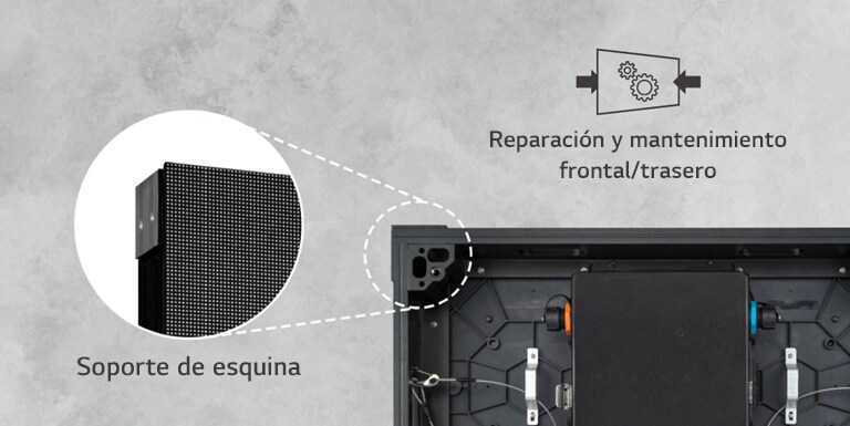Muestra la imagen ampliada de un soporte de esquina que se encuentra en la parte trasera del producto.