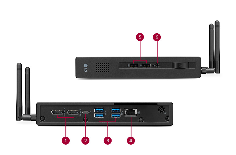Varias interfaces: DisplayPort, USB Type-C ™, USB 3.0, Gigabit Ethernet, USB 2.0, combinación de auriculares y micrófono