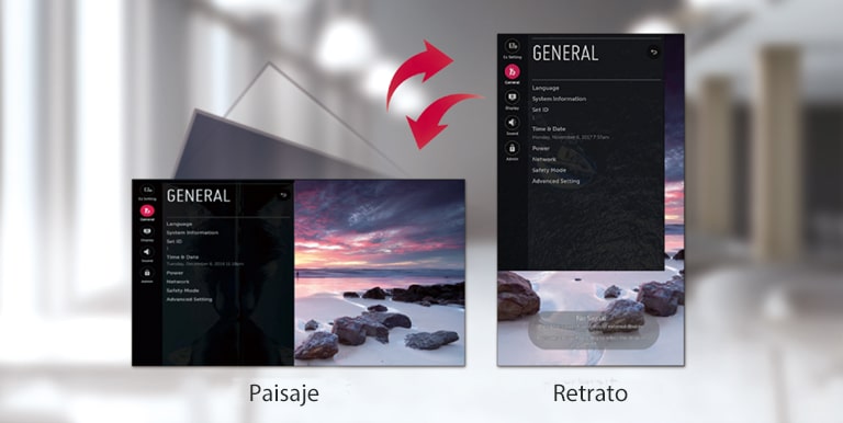 La pantalla del menú consta de las opciones Horizontal y Vertical.