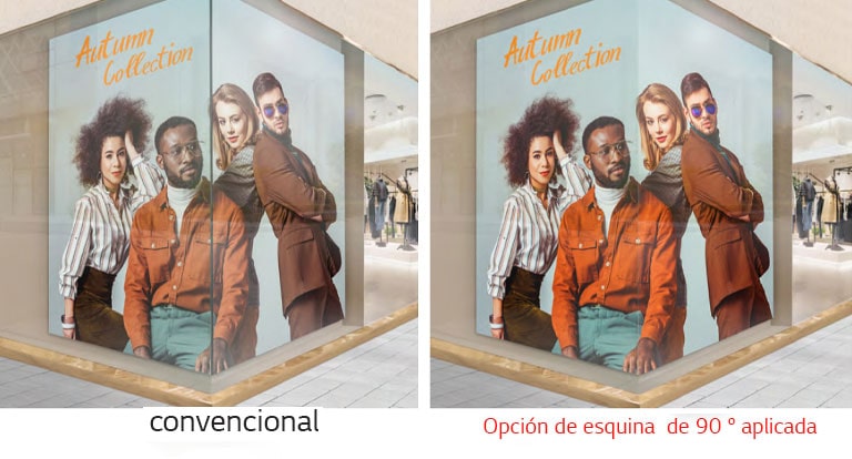 El contenido se muestra eficazmente, incluso cuando la pantalla se instala en una esquina de 90°.