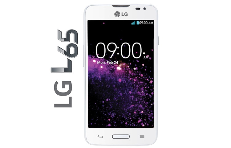 Front view of LG L65, Smartphone con pantalla IPS de 4.3&#39;&#39;, Android 4.4 Kitkat, procesador dual core de 1.2 ghz, cámara de 5mp, batería de 2100mah y color blanco Disponible en Costa Rica LG L65 D280 D280G (White)