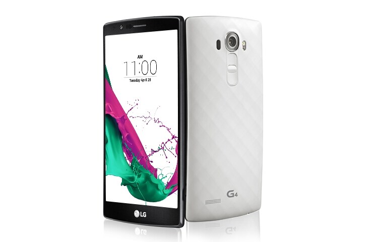 Front view of LG G4, Android 5.1 Lollipop, Pantalla 5.5&#39;&#39; Quad HD, cámara de 16MP con Laser Auto Focus y cámara frontal de 8MP LGH815P CERAMIC-WHITE