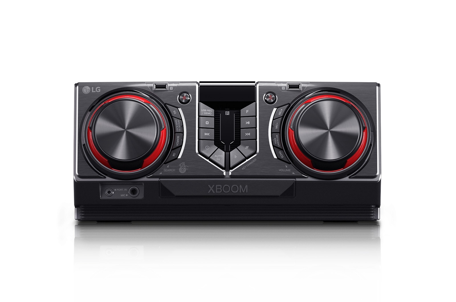 Front view of Minicomponente LG XBOOM CJ44 de 480 W de potencia RMS, Multi Bluetooth, TV Sound Sync, Karaoke CJ44