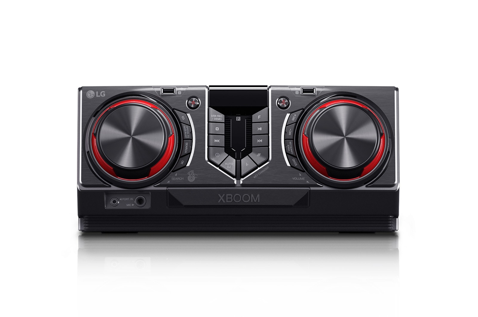 Front view of Minicomponente LG XBOOM CJ45 de 720 W de potencia RMS, Multi Bluetooth, TV Sound Sync, Karaoke CJ45