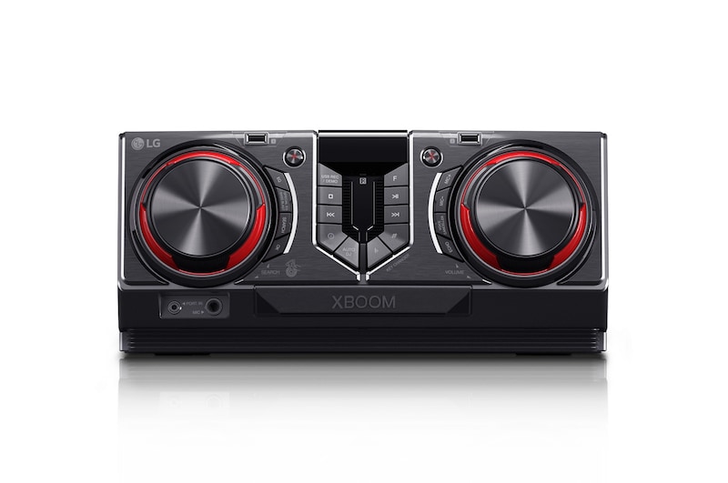Front view of Minicomponente LG XBOOM CJ45 de 720 W de potencia RMS, Multi Bluetooth, TV Sound Sync, Karaoke CJ45