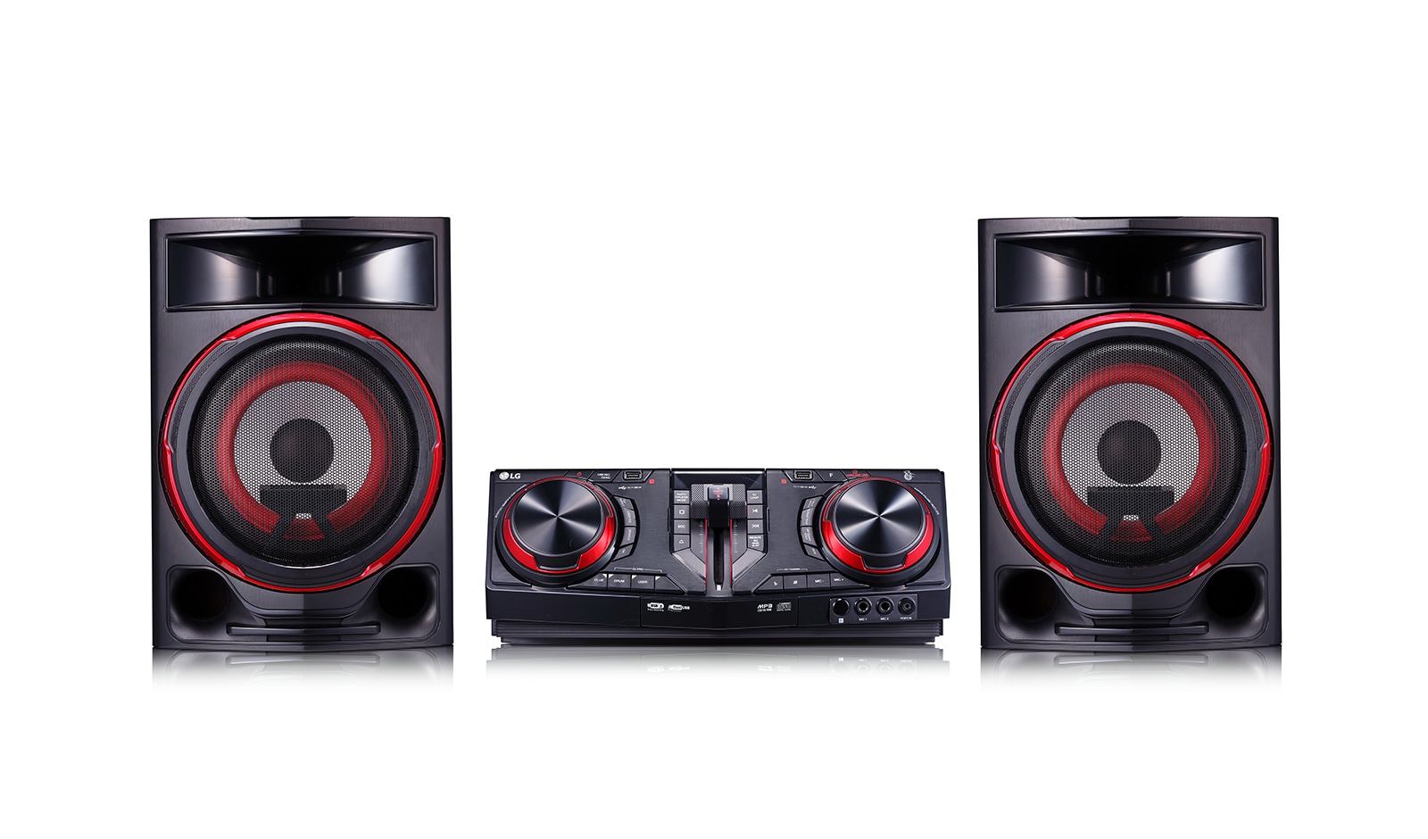 Front view of Minicomponente LG XBOOM CJ87 de 2350 W de potencia RMS, DJ Loop, TV Sound Sync, Karaoke CJ87