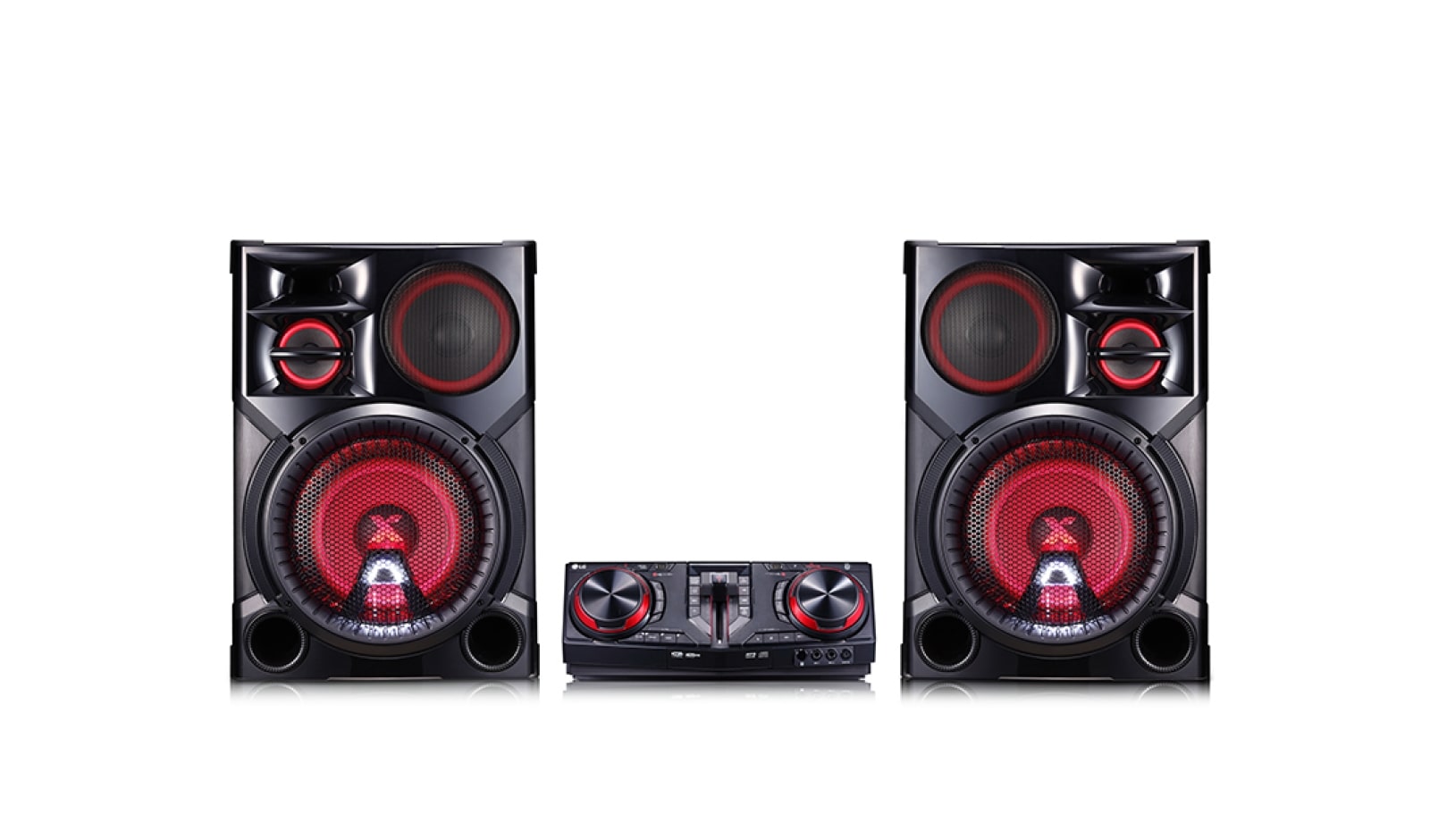 Front view of Minicomponente LG XBOOM CJ98 de 3500 W de potencia RMS, TV Sound Sync, DJ Loop, Karaoke CJ98