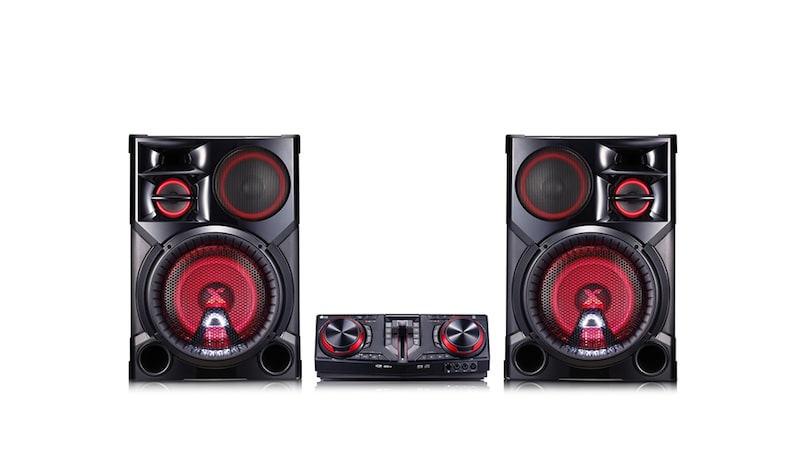 Front view of Minicomponente LG XBOOM CJ98 de 3500 W de potencia RMS, TV Sound Sync, DJ Loop, Karaoke CJ98