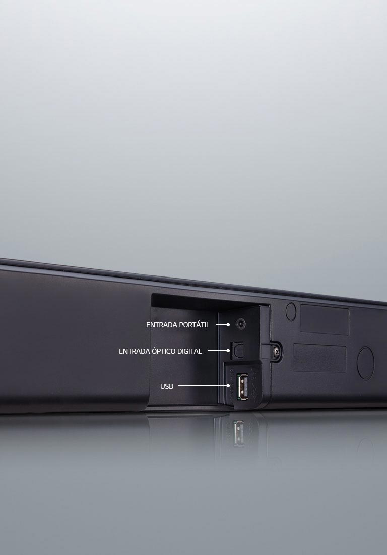 Se muestran las entradas del dispisitivo USB, Optico Digital, Entrada Portatil y Bluetooth