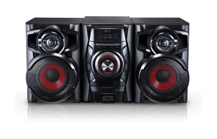 Front view of 2,000W de potencia con bocinas inclinadas y removedor de voz. RAD114