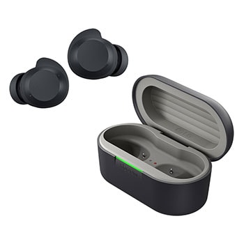 Vista frontal de la LG xboom Buds by will.i.am | Audífonos Bluetooth | xboom Signature Sound con driver de grafeno | Color Negro