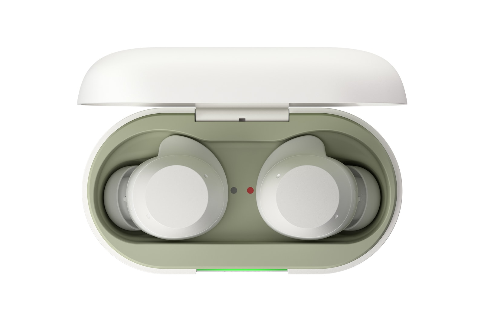 opened cradle top view with earbuds