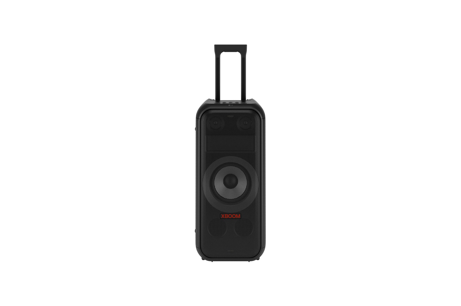 Close up of speaker top. It shows buttons and LG logo.