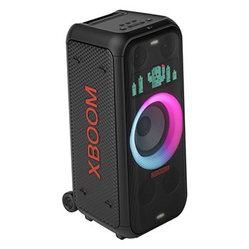 Left side forward with all lighting on.It shows XBOOM logo.