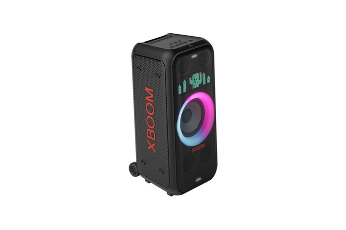 Left side forward with all lighting on.It shows XBOOM logo.
