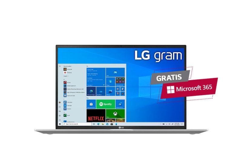 Front view of LG gram Ultra-Ligera, panel IPS de 17” 16:10, 11th Gen Intel® Core™ i7 Evo™ platform & Iris® Xe Graphics, 17Z90P-G