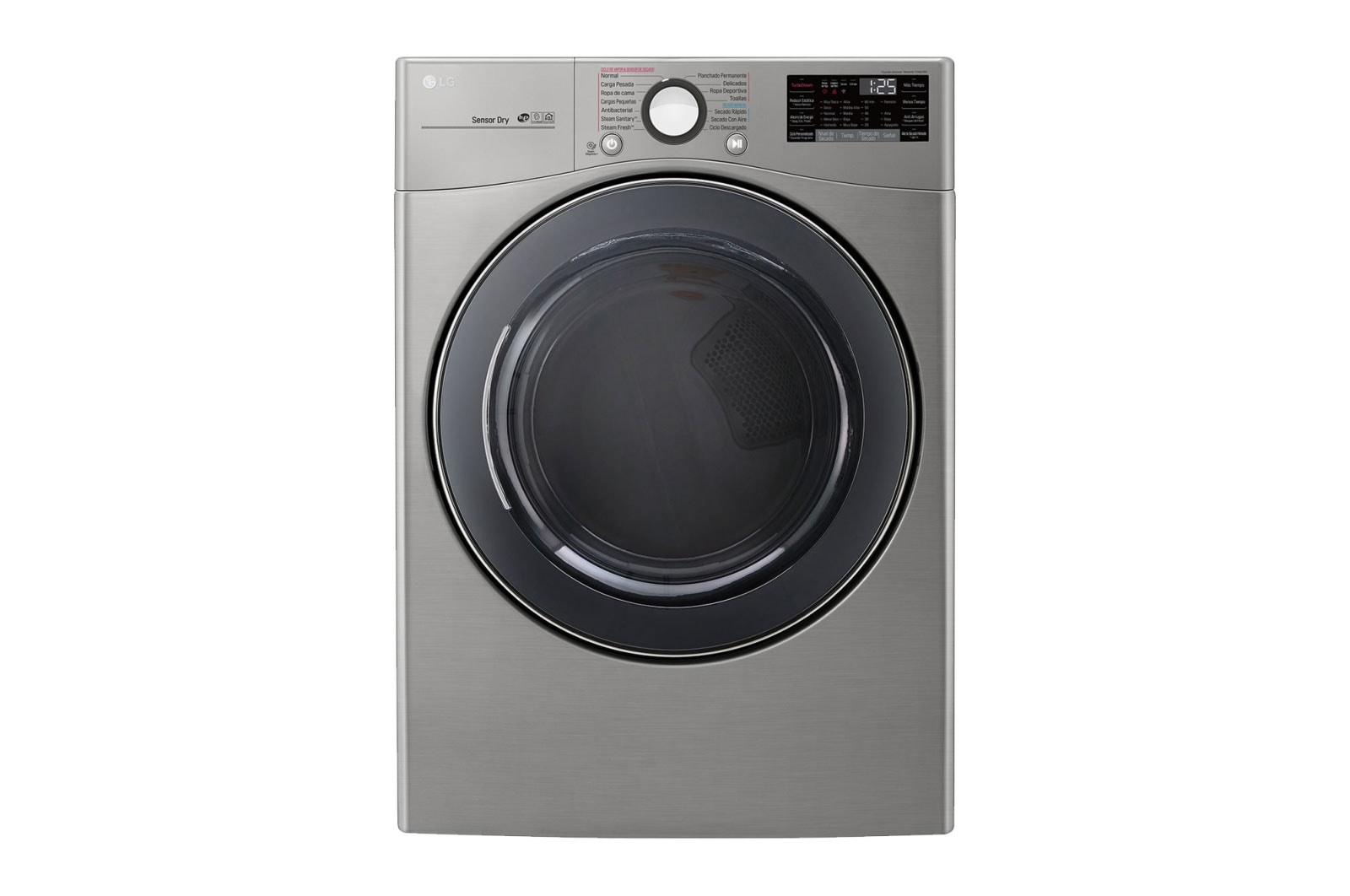 Front view of 20kg Secadora Eléctrica de Carga Frontal con Vapor &amp; SmartThinQ(Wi-Fi), Color Acero DF22VV2SBE
