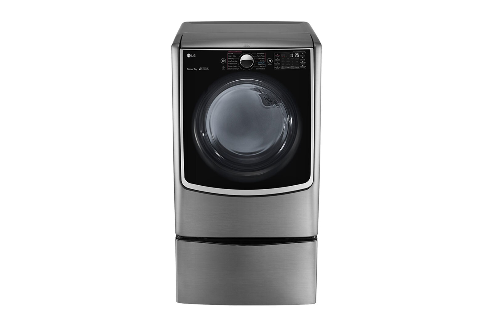 Front view of 7.4cu.ft Secadora Gas de Carga Frontal con Vapor &amp; SmartThinQ(Wi-Fi), Color Acero DLGX5001V