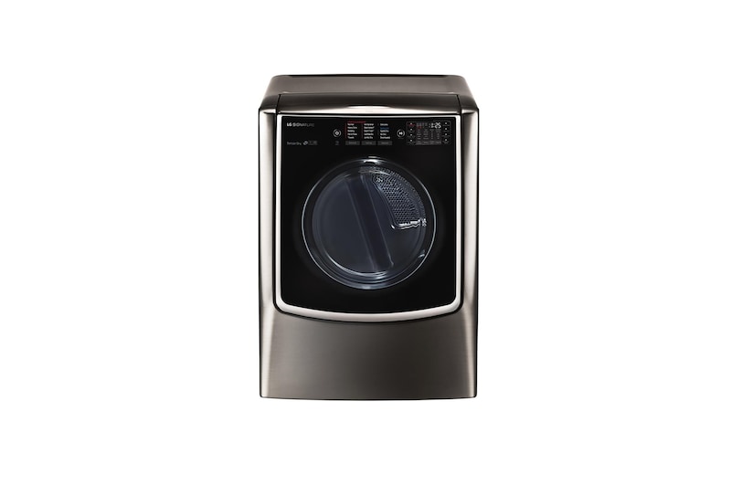 Front view of 9.0 pᶟ |Secadora a Gas |Carga frontral| Vapor| Acero Inoxidable Negro | ThinQ™ DLGX9501K