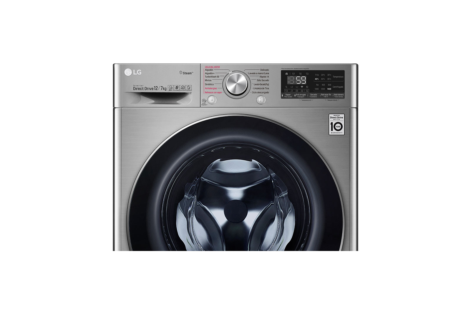 LG 12/7kg Lavasecadora Carga Frontal con Vapor, AI Direct Drive Inverter & Smart ThinQ (Wi-Fi), Color Acero, WD12VVC3S6C